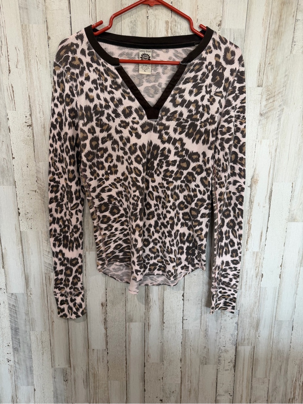 Lucky Brand Leopard Print Thermal Top Women’s XL Long Sleeve